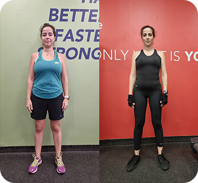 Fitness body transformation of a woman, before and after, weightloss